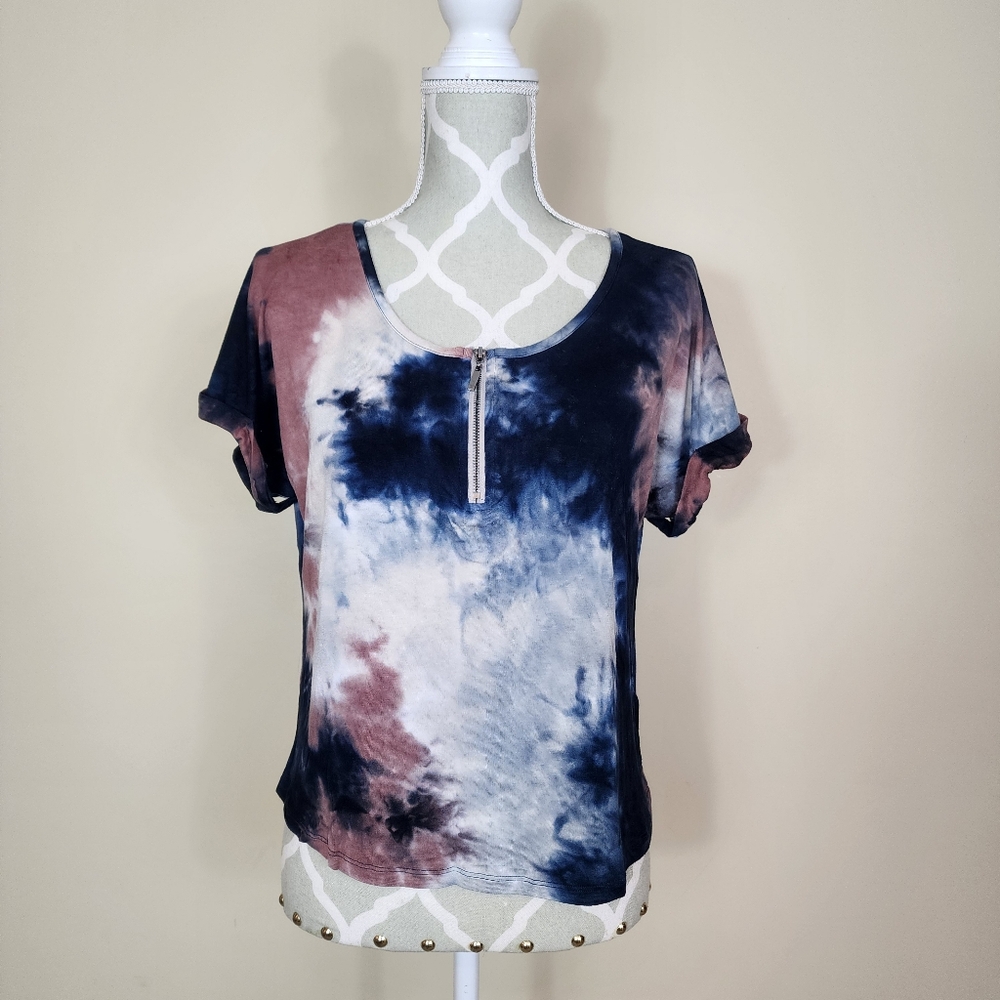Coin 1804 Tie Dye Front Zip Short Sleeve T-shirt Top Size Small
